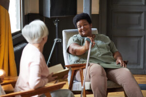 Woman in senior respite care Omaha.